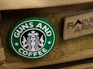 3D Rubber Guns and Coffee Morale Patch   Velcro Backed  
