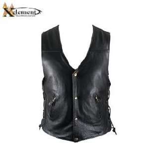  Mens Snap Button and Lace Black Buffalo Leather Vest Sz M 