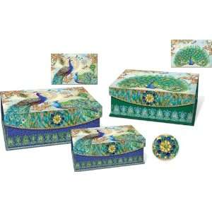   Punch Studio Royal Peacock Flap Trinket Nesting Boxes
