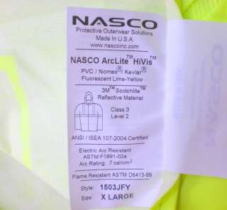 NASCO ARCLITE HI VIS YELLOW SAFETY RAIN SUIT XL NEW  