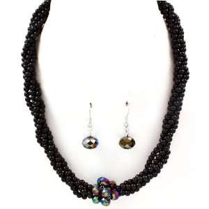  Sparkles Fashion Necklace   Black Necklace and Earring SET / Pearl 
