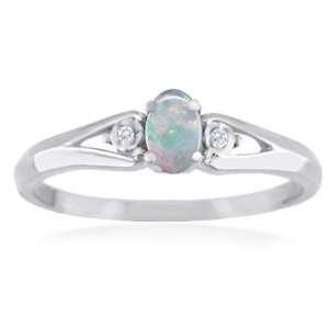  OCTOBER Birthstone Ring 14k White Gold Opal Ring Jewelry
