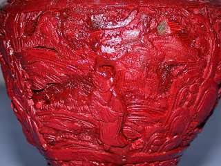 Antique Chinese Paper Mache Relief Sculpture Red Vase  