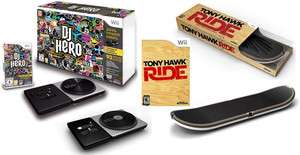 Wii DJ HERO 1 + Tony Hawk RIDE 2 Game Bundle turntable skateboard gift 
