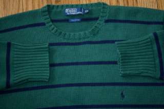   LAUREN Green Blue striped cotton crewneck SWEATER 2XL golf/prep  