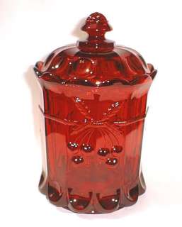 Ruby Red Glass Cherry and Cable Cookie Jar Tobacco Jar  