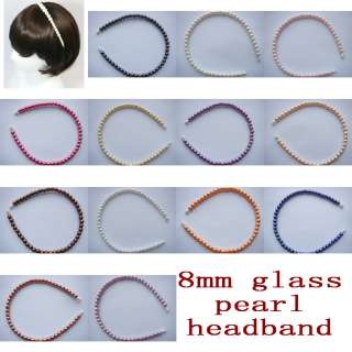 1pcs 8mm Charm Korea New Hair Glass Pearl beads Band Girl Headband 