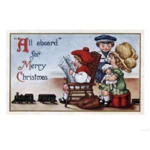   Merry Christmas   Kids Pretending to be in a Train Giclee Poster Print