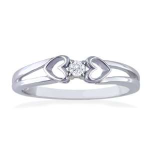    Dual Heart White Gold Diamond Solitaire Promise Ring: Jewelry