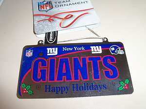 NY NEW YORK Giants Mini Metal License Plate Holiday Christmas Ornament 