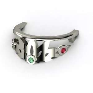    14K White Gold Ring with Emerald & Ruby Three stone Jewelry