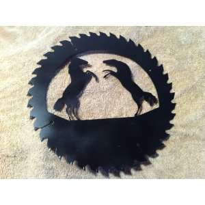   Inch Sawblade Featuring Two Fighting Horses Metal Art 