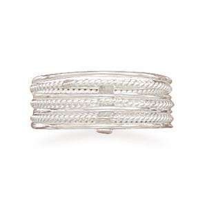  Set of 7 Rope and Polished Stacked Sterling Silver Bands 