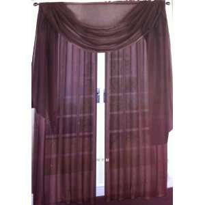   Sheer Voile Curtain Panel Set: 2 Chocolate Panels and 1 Scarf: Home