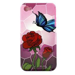   SOFT SILICONE & HARD PLASTIC PINK STAINGLASS BUTTERLFY COVER CASE ROSE