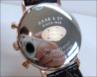 Mens Classic Leather Haas & Cie Vitesse Rose Gold Gents Chronograph 