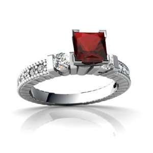   14K White Gold Square Genuine Garnet Engagement Ring Size 8 Jewelry