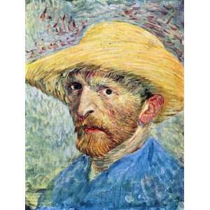  Self portrait with straw hat and blue shirt by Van Gogh 