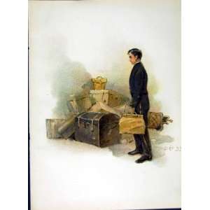  1900 Colour Print Man Suitcases Home Passing Show