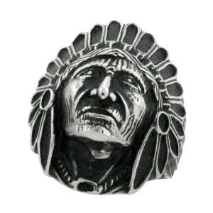 Surgical Steel Indian Chief Head Goth Ring Blackened finish 1 3/16 in 
