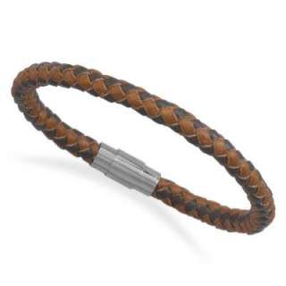 Braided Leather Bracelet Stainless Steel Lock Closure  