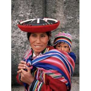 Portrait of a Local Woman in Traditional Dress, Carrying Her Baby on 