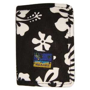   Black White Flower Print Velcro Canvas Surfer Wallet