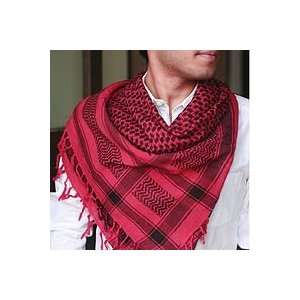  NOVICA Cotton scarf, Red Houndstooth