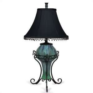   Table Lamp with Wrought Iron Base with Black Bead